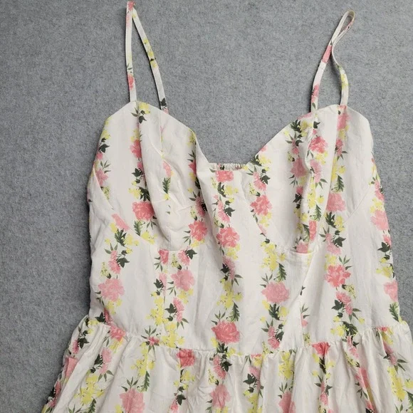 Vineyard Vines Kentucky Derby Floral Tiered Midi Dress White Pink Yellow Size 6 - Picture 3 of 12
